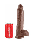 King Cock 10 in. Cock With Balls Realistic Suction Cup Dildo Brown
