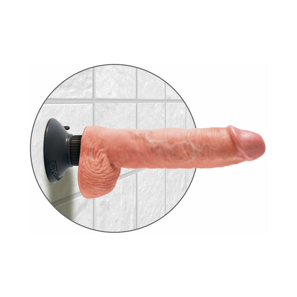 King Cock 10 in. Vibrating Cock With Balls Poseable Suction Cup Dildo Beige