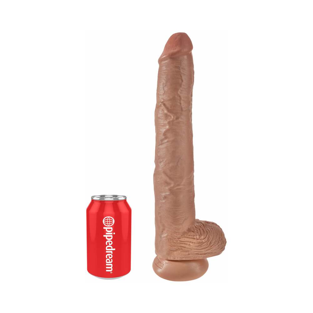 King Cock 14 in. Cock With Balls Realistic Suction Cup Dildo Tan