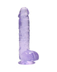 RealRock Crystal Clear Realistic 6 in. Dildo With Balls and Suction Cup Purple
