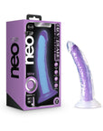 Neo Elite Glow in the Dark Light 7 in. Silicone Dual-Density Dildo Neon Purple