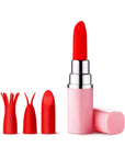 Luv Inc Lv57 Lipstick Vibrator Rechargeable Silicone Discreet Bullet with 3 Attachments Light Pink