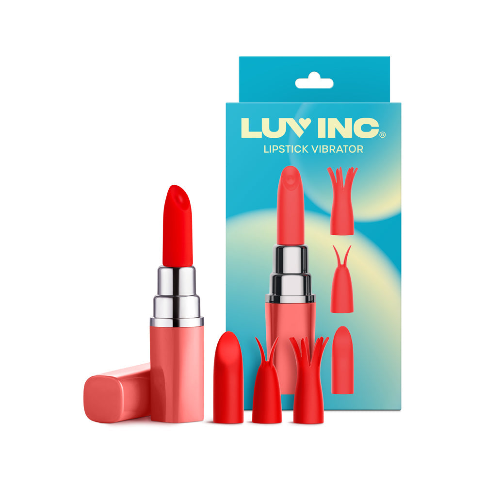 Luv Inc Lv57 Lipstick Vibrator Rechargeable Silicone Discreet Bullet with 3 Attachments Coral