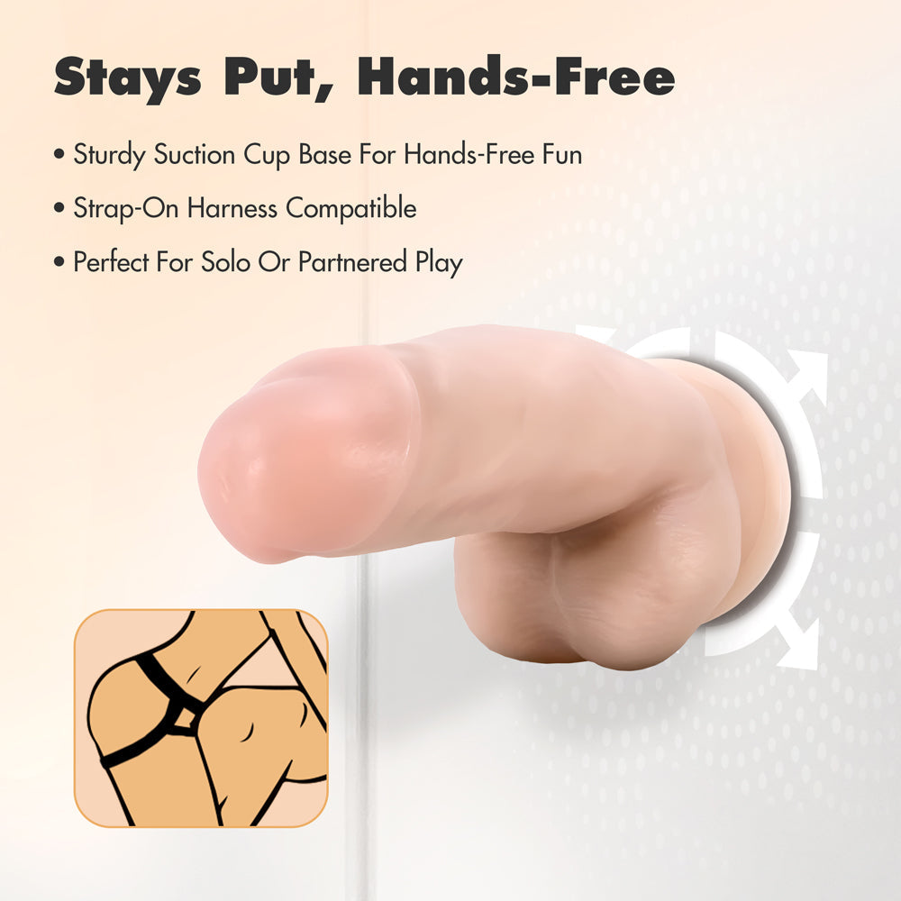 Dr. Skin Plus Girthy 7 in. Triple Density Posable Dildo with Balls Beige