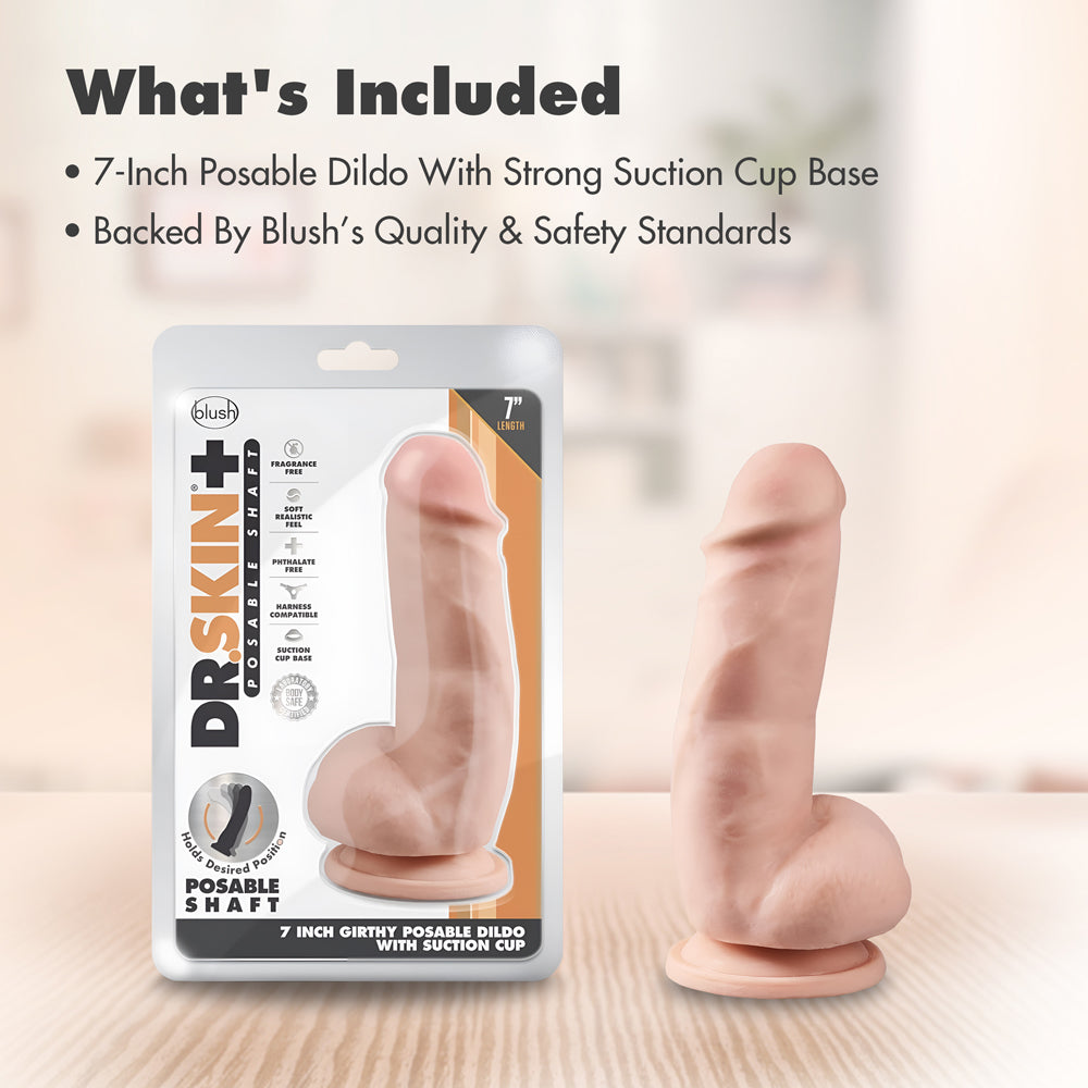 Dr. Skin Plus Girthy 7 in. Triple Density Posable Dildo with Balls Beige