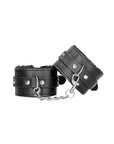 Ouch! Black & White Adjustable Plush Bonded Leather Hand Cuffs Black