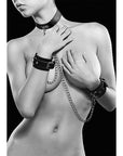 Ouch! Black & White Adjustable Bonded Leather Collar With Hand Cuffs & Chain Black