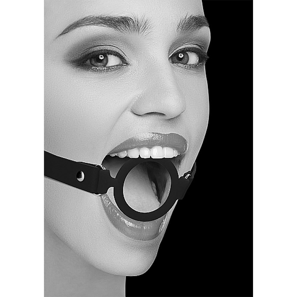 Ouch! Black &amp; White Silicone Ring Gag With Adjustable Bonded Leather Straps Black
