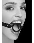 Ouch! Black & White Silicone Ring Gag With Adjustable Bonded Leather Straps Black