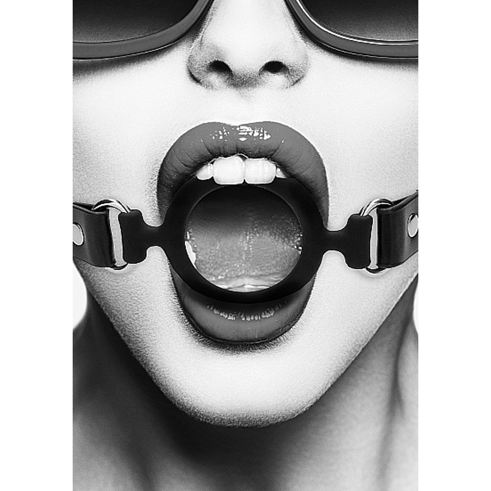 Ouch! Black &amp; White Silicone Ring Gag With Adjustable Bonded Leather Straps Black