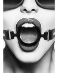 Ouch! Black & White Silicone Ring Gag With Adjustable Bonded Leather Straps Black