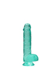 RealRock Crystal Clear Realistic 6 in. Dildo With Balls and Suction Cup Turquoise