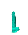 RealRock Crystal Clear Realistic 6 in. Dildo With Balls and Suction Cup Turquoise