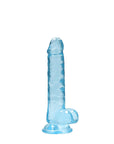 RealRock Crystal Clear Realistic 7 in. Dildo With Balls and Suction Cup Blue
