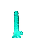 RealRock Crystal Clear Realistic 7 in. Dildo With Balls and Suction Cup Turquoise