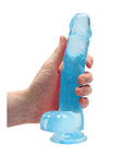 RealRock Crystal Clear Realistic 8 in. Dildo With Balls and Suction Cup Blue