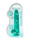 RealRock Crystal Clear Realistic 8 in. Dildo With Balls and Suction Cup Turquoise