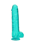 RealRock Crystal Clear Realistic 10 in. Dildo With Balls and Suction Cup Turquoise