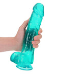 RealRock Crystal Clear Realistic 10 in. Dildo With Balls and Suction Cup Turquoise