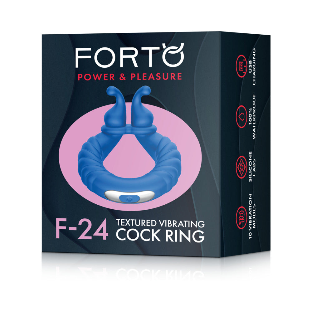 Forto F-24 Rechargeable Silicone Textured Vibrating Cockring Blue