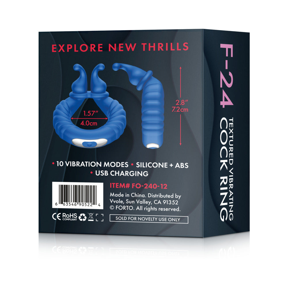 Forto F-24 Rechargeable Silicone Textured Vibrating Cockring Blue