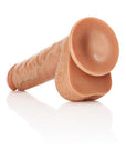 RealRock Realistic 10 in. Straight Dildo With Balls and Suction Cup Tan