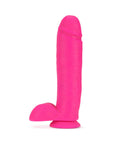 Neo 10 in. Dual Density Dildo with Balls Neon Pink