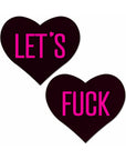 Pastease Love: Let's Fuck Black Heart on Neon Pink Base Nipple Pasties