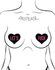 Pastease Love: Let's Fuck Black Heart on Neon Pink Base Nipple Pasties
