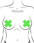 Pastease Plus X: Neon Green Day-Glow Lycra Cross Nipple Pasties