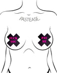 Pastease Plus X: Black with Pink "Fuck You, Pay Me" Cross Nipple Pasties