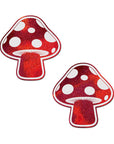 Pastease Mushroom: Shiny Red & White Glow-in-the-Dark Shroom Nipple Pasties