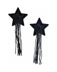 Tassel Pasties: Black Sparkle Star Pastease with Long Fringe Nipple Pasties