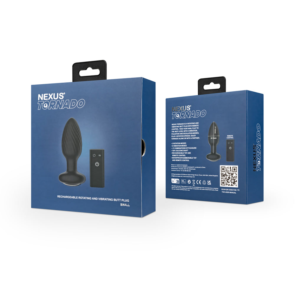 Nexus Tornado Rechargeable Remote-Controlled Rotating &amp; Vibrating Textured Silicone Anal Plug Black