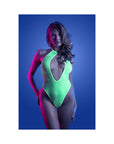 Fantasy Lingerie Glow Nocturnal Keyhole Halter Tie Teddy with Snap Closure Neon Lemon S/M