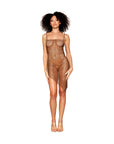 Dreamgirl Rhinestone Embellished Fishnet Chemise with an Asymmetrical Hemline Espresso M