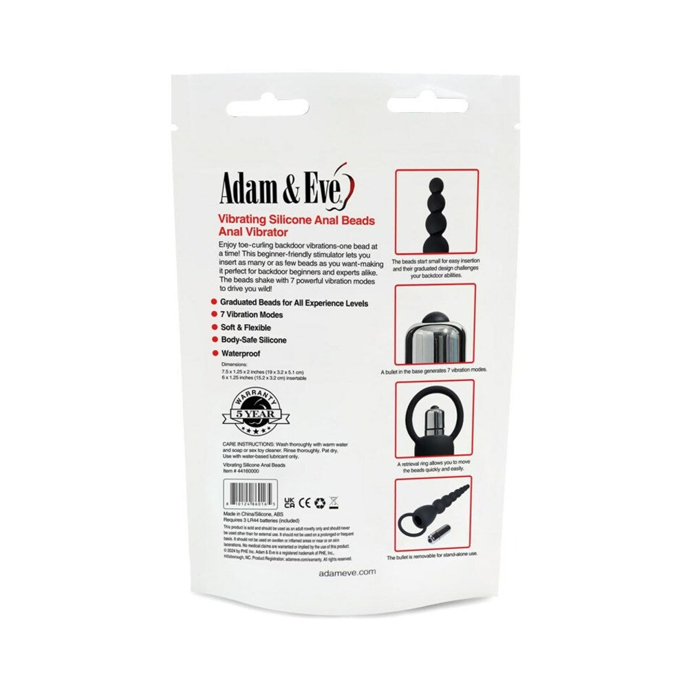 Adam &amp; Eve Vibrating Silicone Anal Beads (Bag Packaging)
