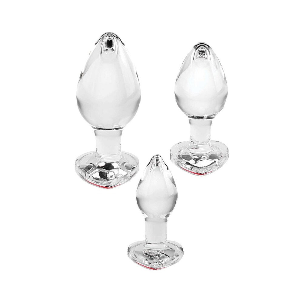 Adam &amp; Eve Red Heart Gem Glass Plug Set