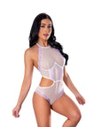Magic Silk Sheer Passion Halter Teddy White/Lavender S/M