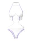 Magic Silk Sheer Passion Halter Teddy White/Lavender S/M
