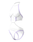 Magic Silk Sheer Passion Halter Teddy White/Lavender S/M