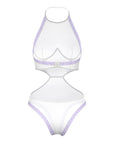 Magic Silk Sheer Passion Halter Teddy White/Lavender S/M