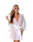 Magic Silk Sheer Passion Flutter Sleeve Robe White/Lavender S/M