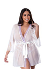 Magic Silk Sheer Passion Flutter Sleeve Robe White/Lavender Queen Size