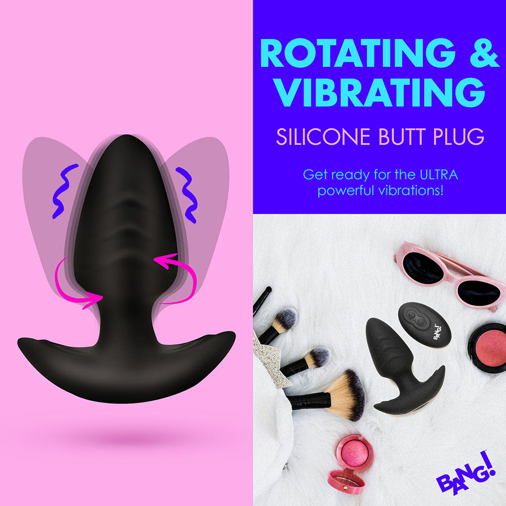 BANG! Rotating &amp; Vibrating Silicone Butt Plug with Remote Black
