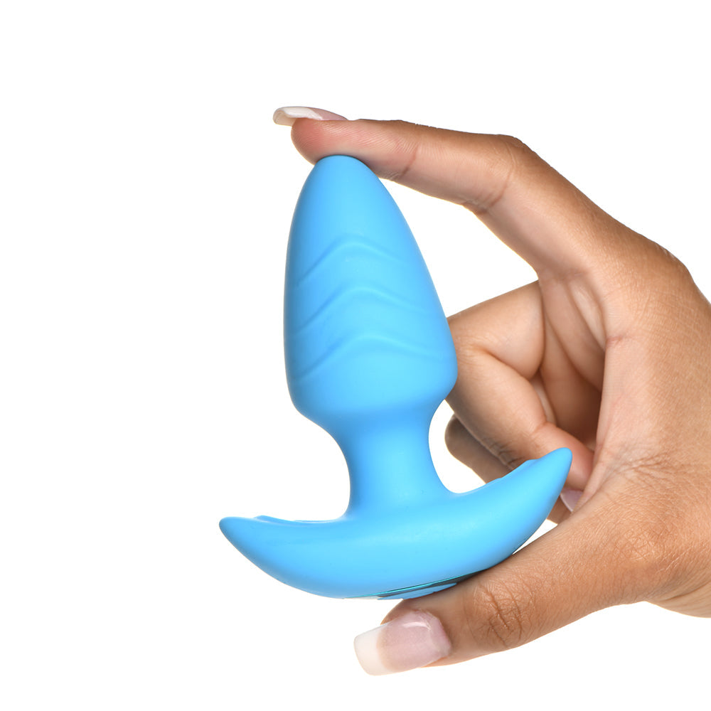 BANG! Rotating &amp; Vibrating Silicone Butt Plug with Remote Blue