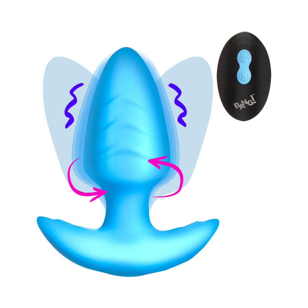 BANG! Rotating &amp; Vibrating Silicone Butt Plug with Remote Blue