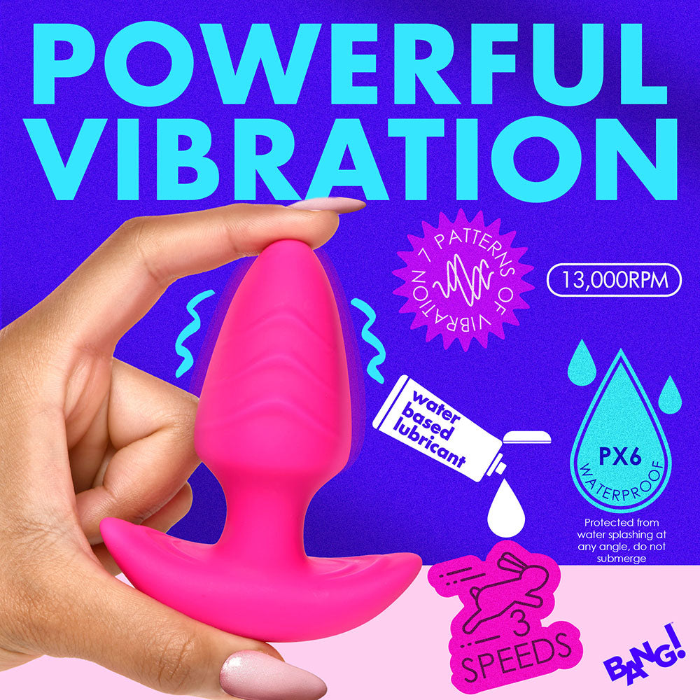 BANG! Rotating &amp; Vibrating Silicone Butt Plug with Remote Pink
