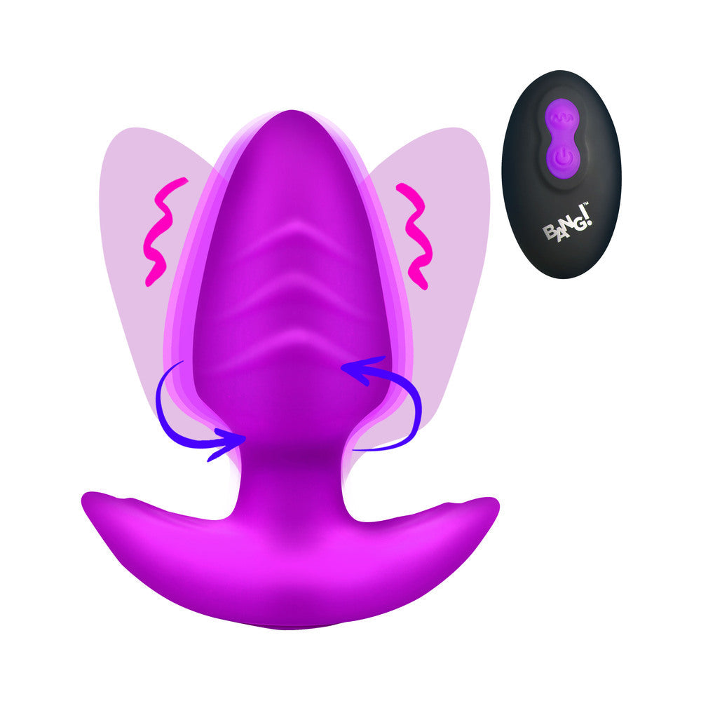 BANG! Rotating &amp; Vibrating Silicone Butt Plug with Remote Purple