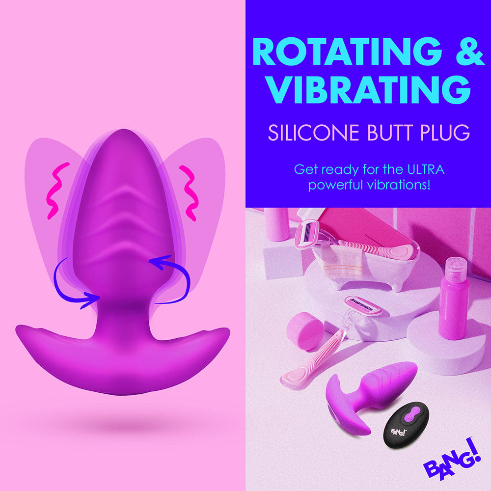 BANG! Rotating &amp; Vibrating Silicone Butt Plug with Remote Purple
